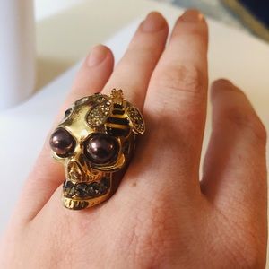 Alexander McQueen Gold Skull Bumblebee Ring